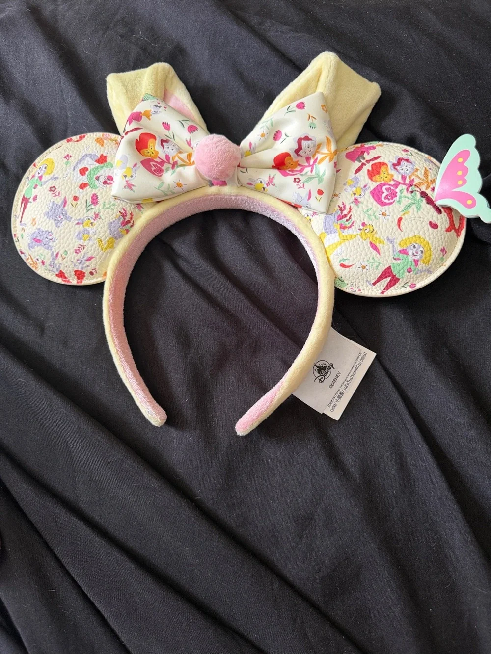 Disney Pastel Yellow and Pink Minnie Ear Headband with Floral Bow